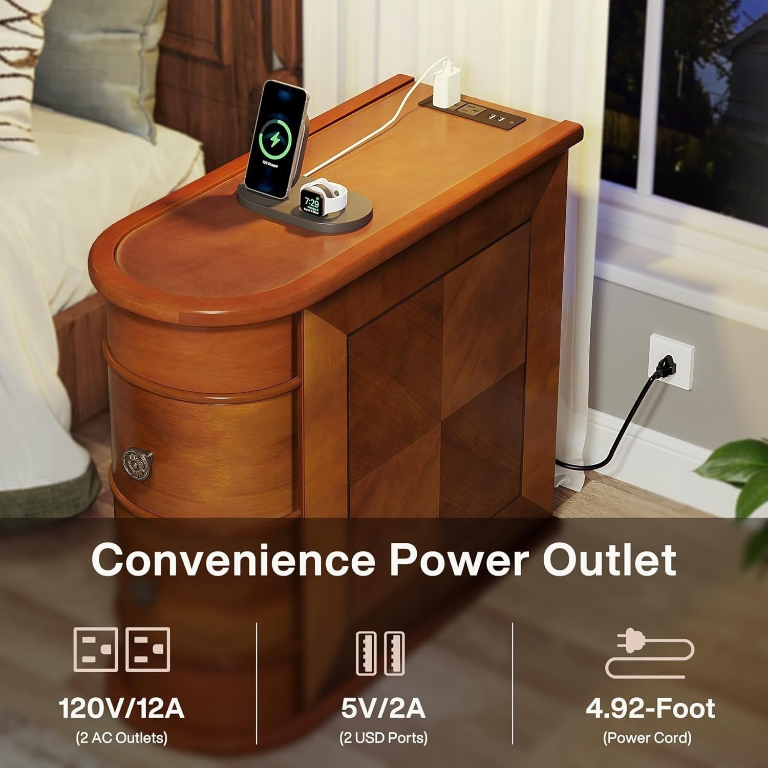 Table d'appoint étroite à deux tiroirs en bois massif