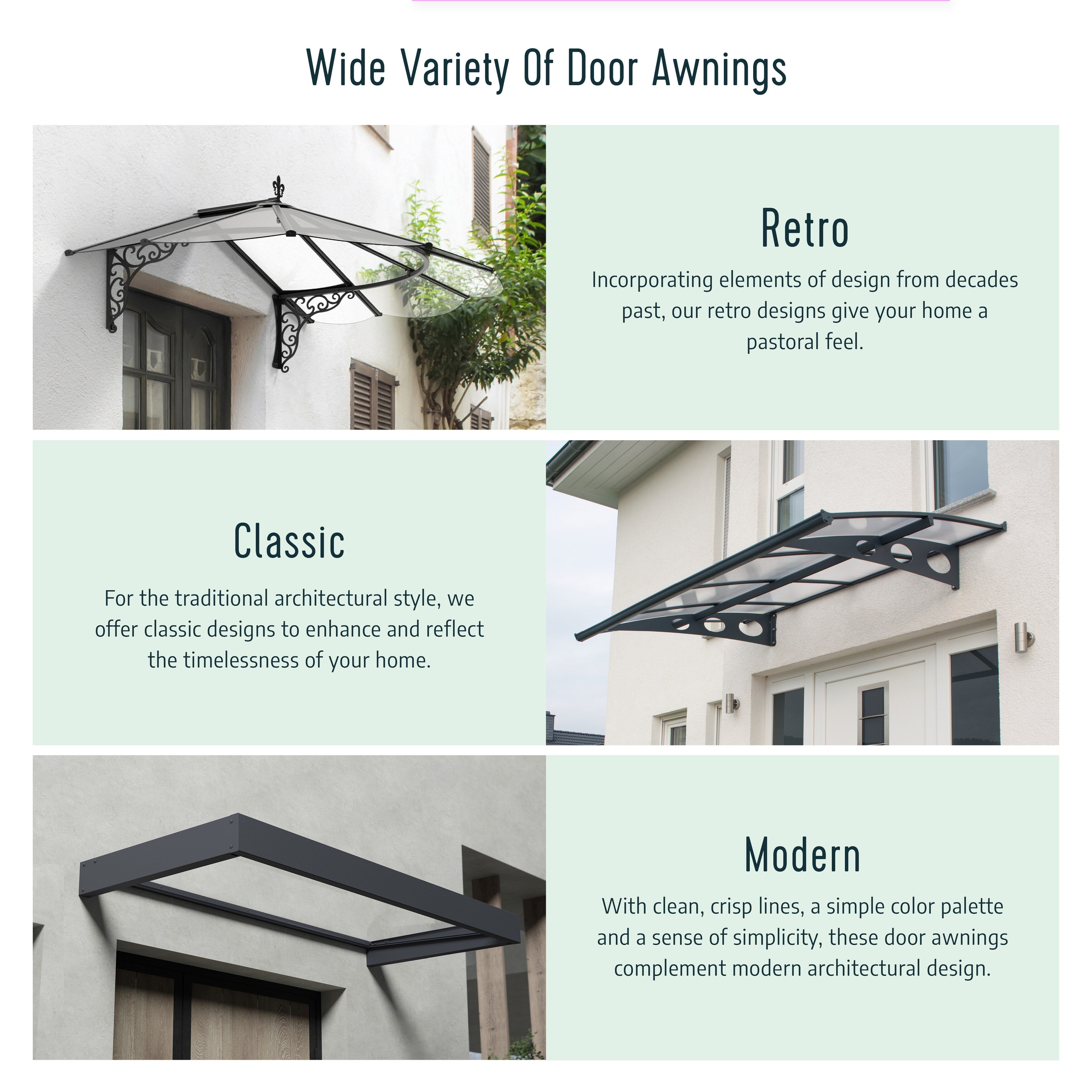 Auvent de porte et de fenêtre transparent gris Sophia de 3 pi