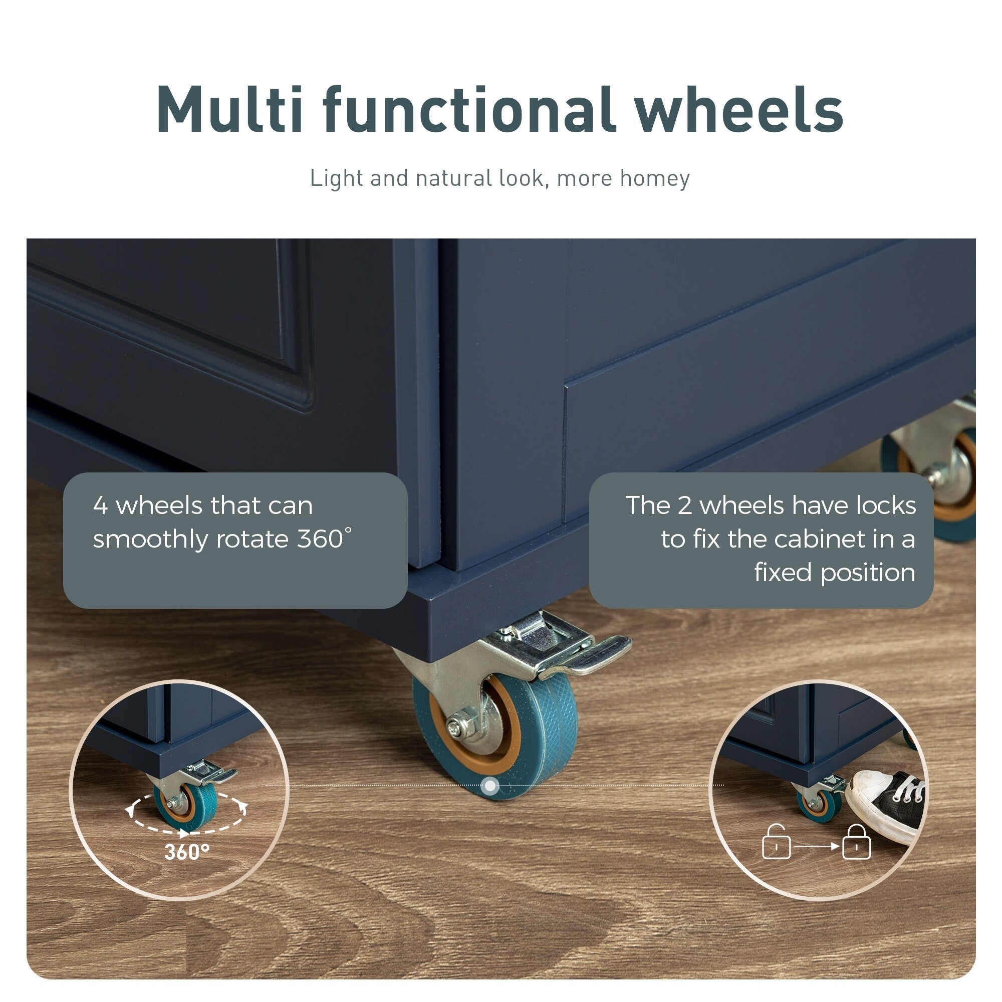 Desserte de cuisine Sophia &amp; William avec abattant et plateau en bois d'hévéa, desserte de cuisine roulante avec grand meuble de rangement