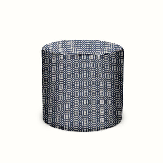 Pouf intérieur/extérieur en Peter Dunham Textiles Susa Blanc sur Indigo