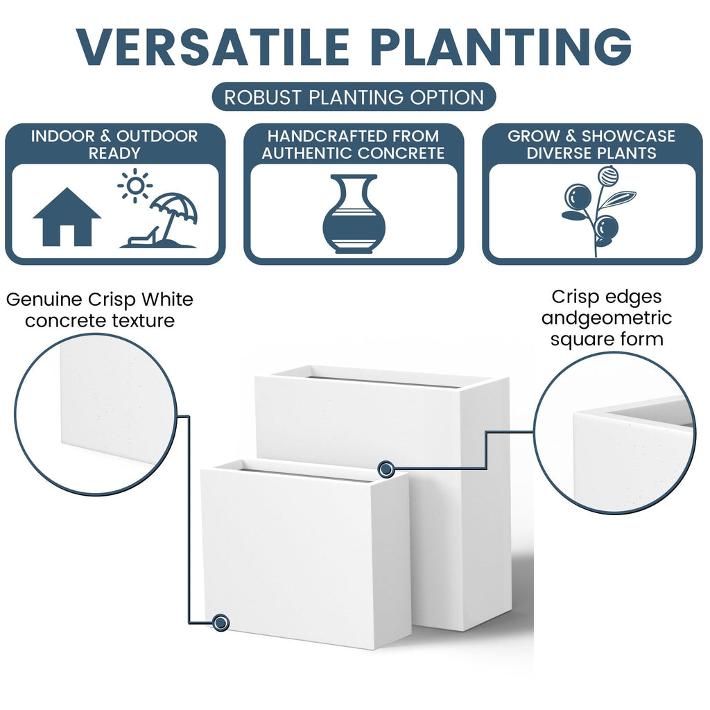 Jardinières rectangulaires en béton de grande taille / Grandes jardinières d'intérieur et d'extérieur