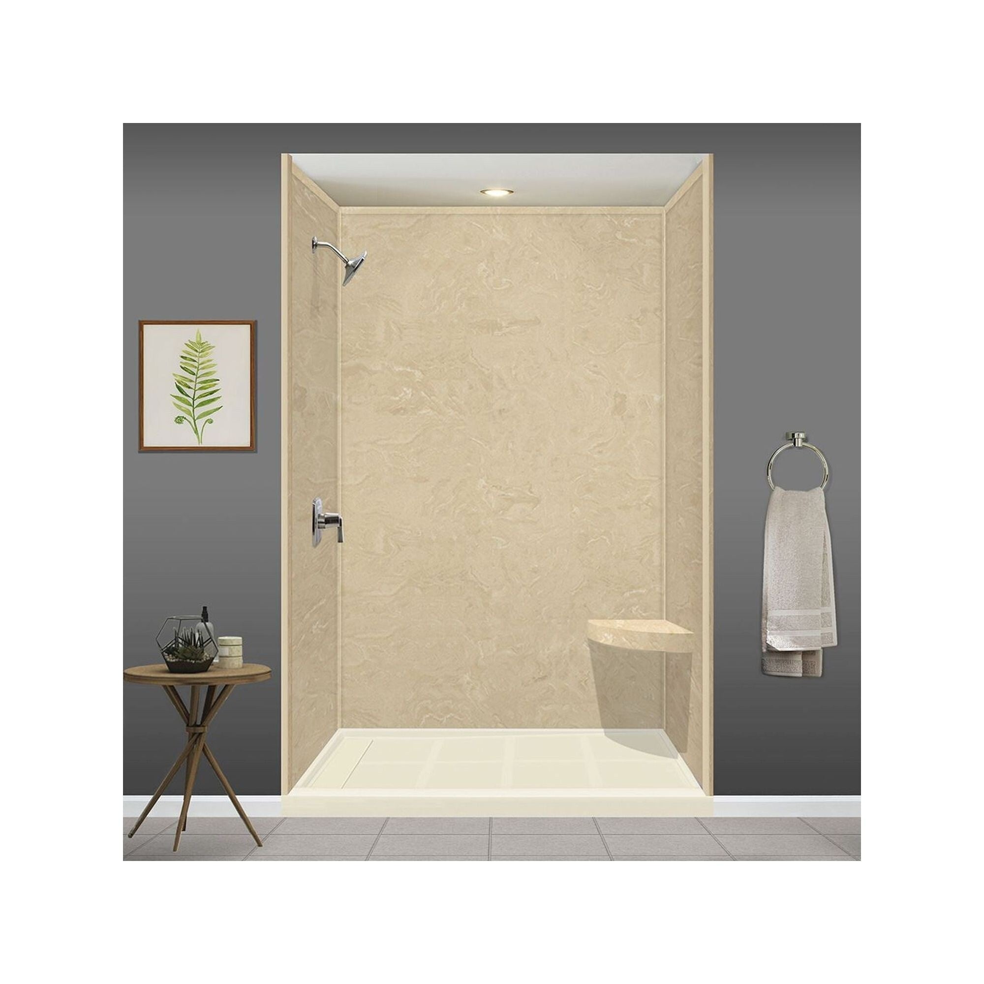 Siège de douche d'angle mural en surface solide Transolid Studio 14 po x 14 po - 14,5 x 14,25 x 3