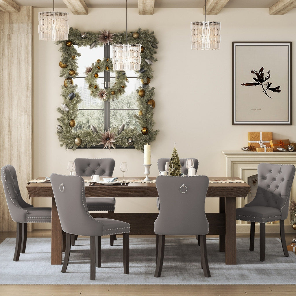 Chaise de salle à manger capitonnée en velours avec pieds en bois massif, lot de 6