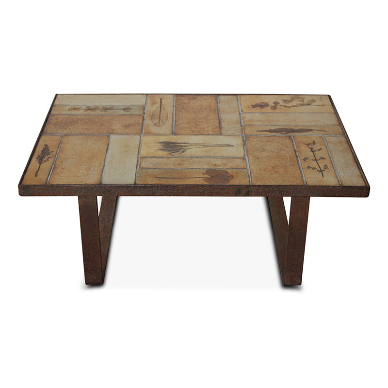Table basse vintage rare en céramique et fer par Roger Capron, France, années 1960