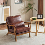 Fauteuil d'appoint rembourré en lin mélangé avec pieds en bois et un coussin beige