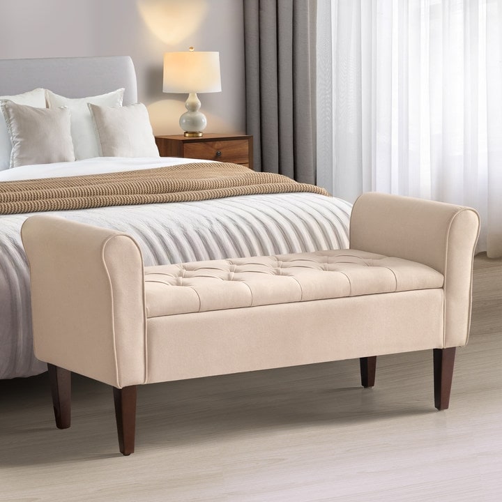 Banc de rangement rembourré, banc d'entrée avec dessus rabattable touffeté, 50,4 pouces