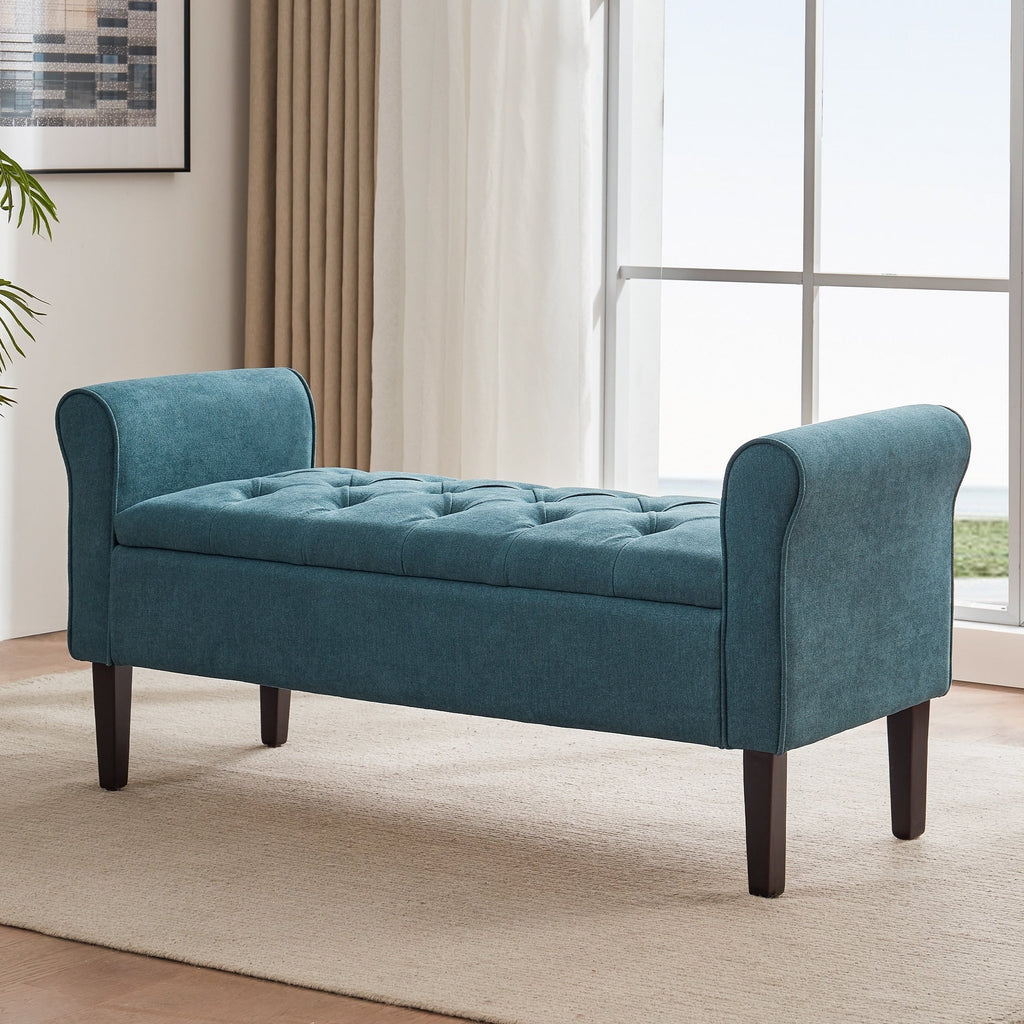 Banc de rangement rembourré, banc d'entrée avec dessus rabattable touffeté, 50,4 pouces