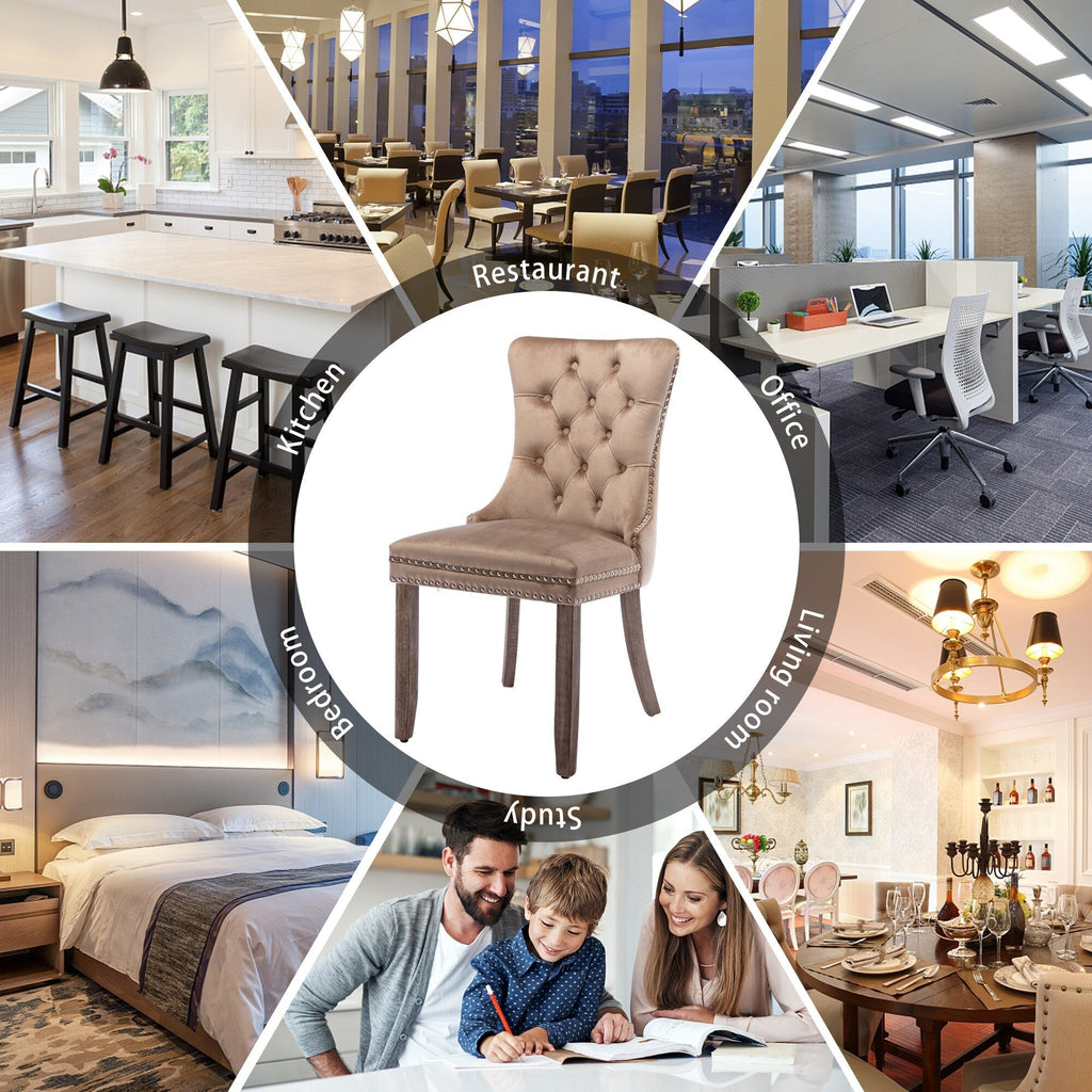 Chaise de salle à manger capitonnée en velours avec pieds en bois massif, lot de 6