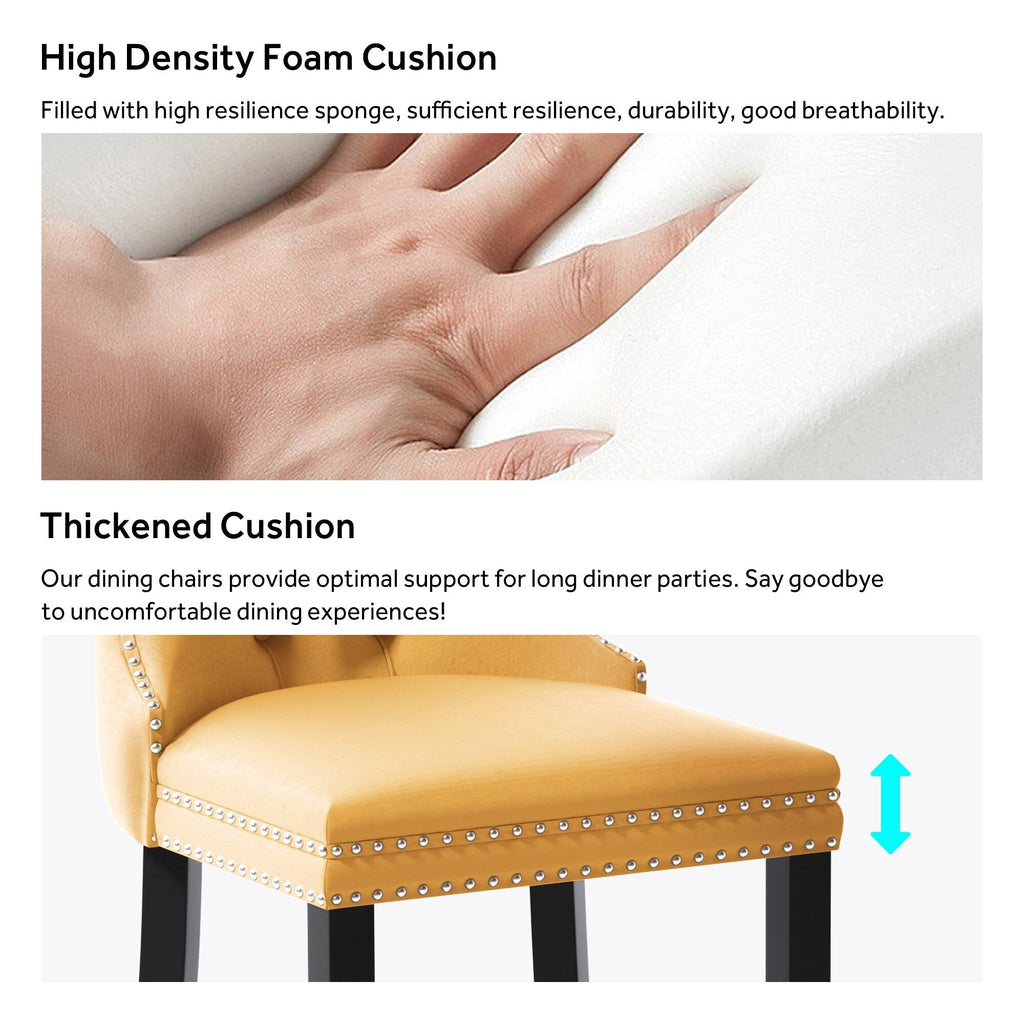 Chaise de salle à manger capitonnée en velours avec pieds en bois massif, lot de 6