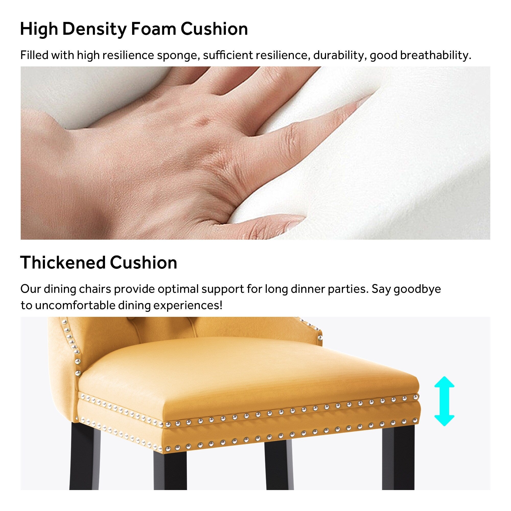 Chaise de salle à manger capitonnée en velours avec pieds en bois massif, lot de 6