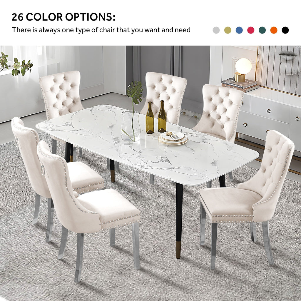 Chaise de salle à manger capitonnée en velours avec pieds en bois massif, lot de 6