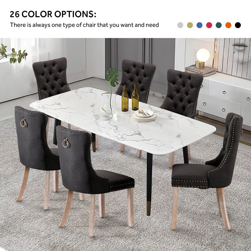 Chaise de salle à manger capitonnée en velours avec pieds en bois massif, lot de 6