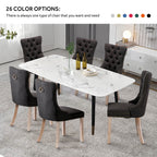 Chaise de salle à manger capitonnée en velours avec pieds en bois massif, lot de 6