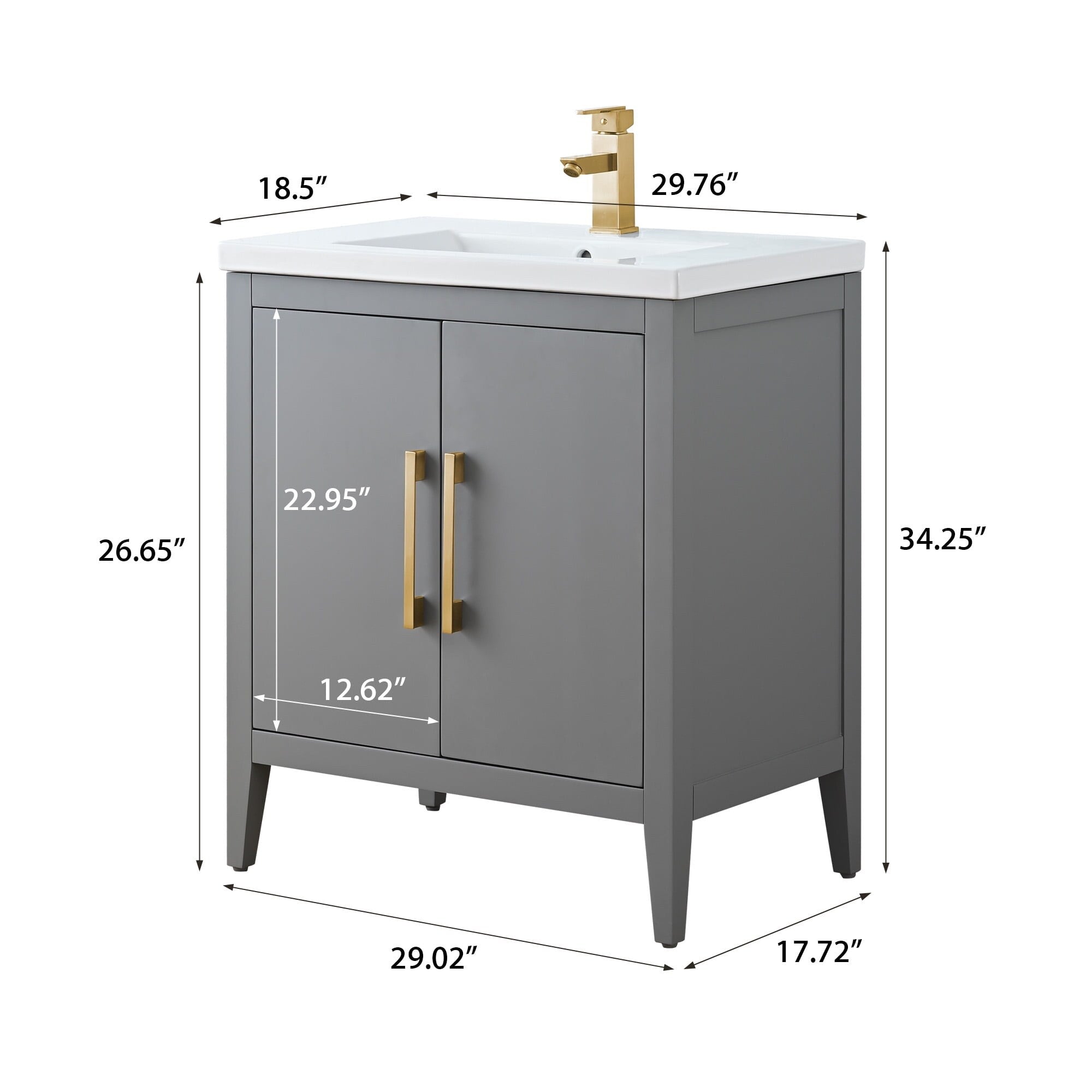 Meuble-lavabo simple Vanity Art 20, 24 ou 30 avec dessus en céramique