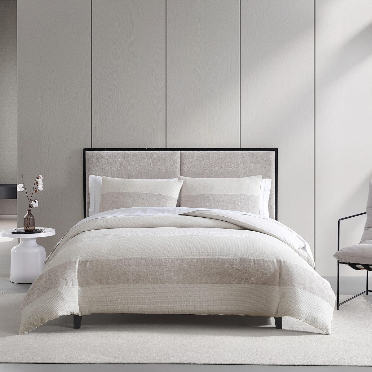 Parure de couette Vera Wang en chenille gaufrée beige à rayures