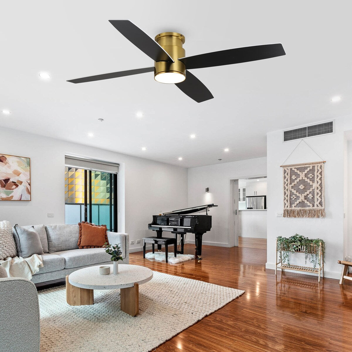 Ventilateur de plafond encastré WINGBO 44/52 pouces avec éclairage et télécommande, 4 pales réversibles