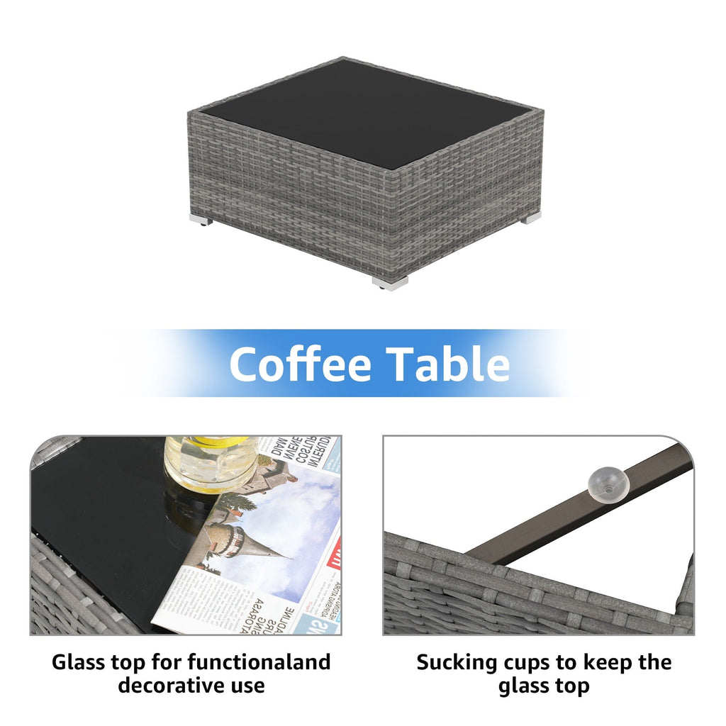 Ensemble de canapés d'extérieur sectionnels rembourrés en osier et acier, 7 pièces