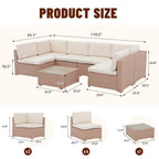 Ensemble de canapés d'extérieur sectionnels rembourrés en osier et acier, 7 pièces