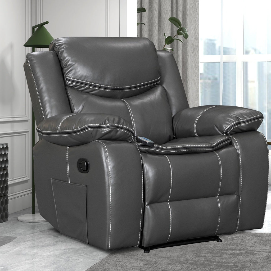 Fauteuil inclinable chauffant et massant en cuir durable à siège large