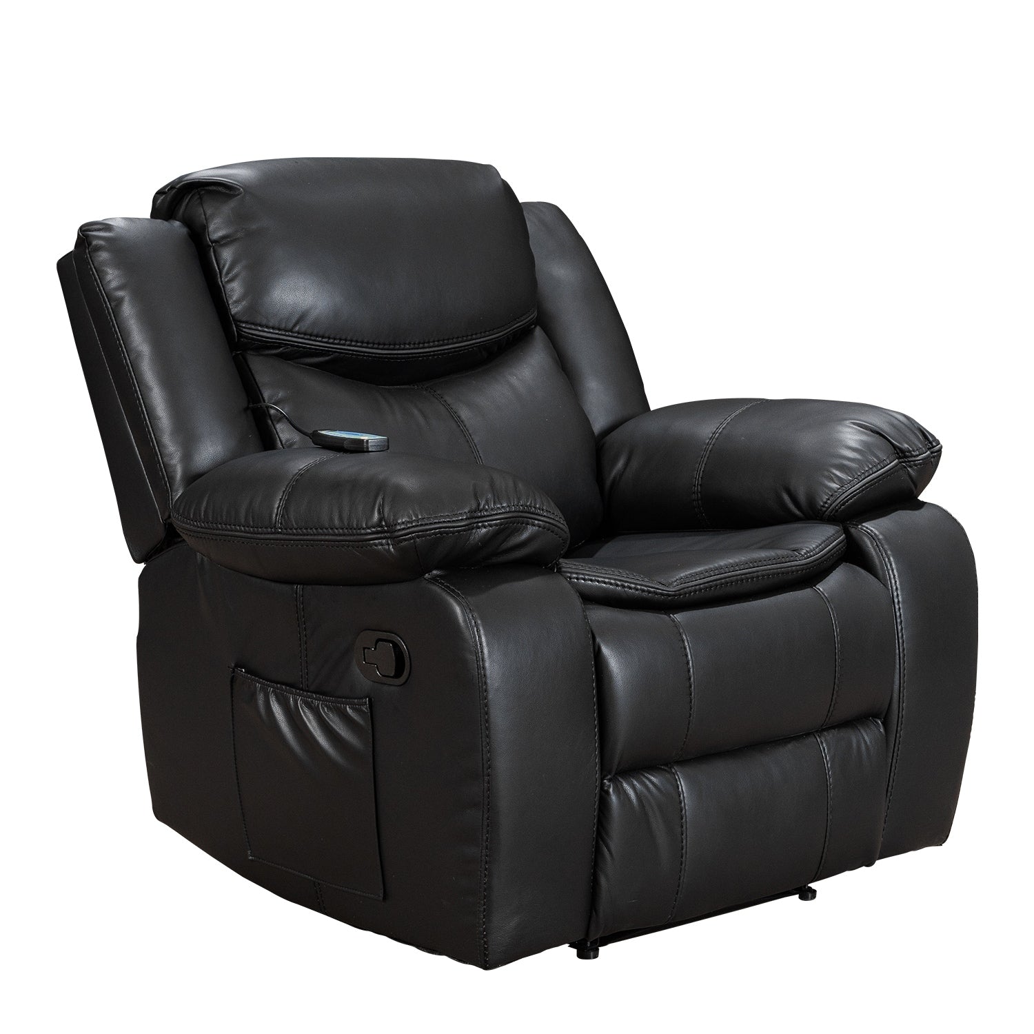 Fauteuil inclinable chauffant et massant en cuir durable à siège large
