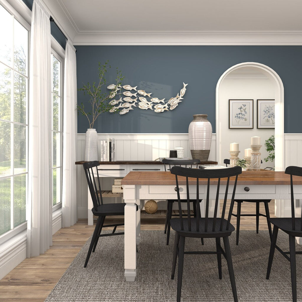 Décoration murale en bois faite main, motif poisson nageur, effet vieilli marron - Blanc - Roche River Decor