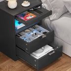 2 Drawers LED Nightstand Wireless Charging Station Pull-Out Shelf