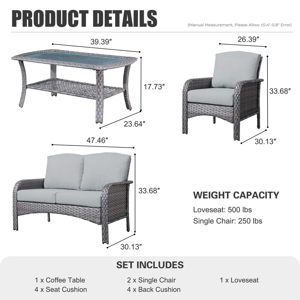 Ensemble de conversation de 4 pièces pour patio extérieur XIZZI avec table